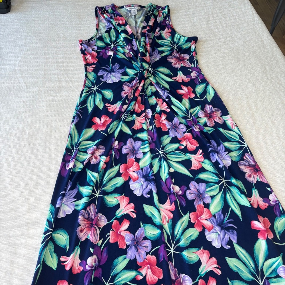 Tommy Bahama Blue Floral Twist Front V-Neck Sleeveless Maxi Dress Medium